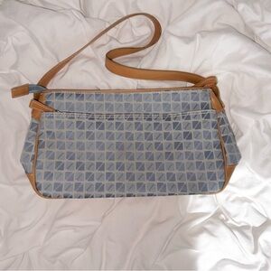 Nine & Co. Light Blue Print and Light Brown Leather Shoulder Bag